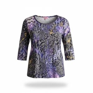 90s Y2K Style Leopard Print Top With Beaded Collar Purple Size 12